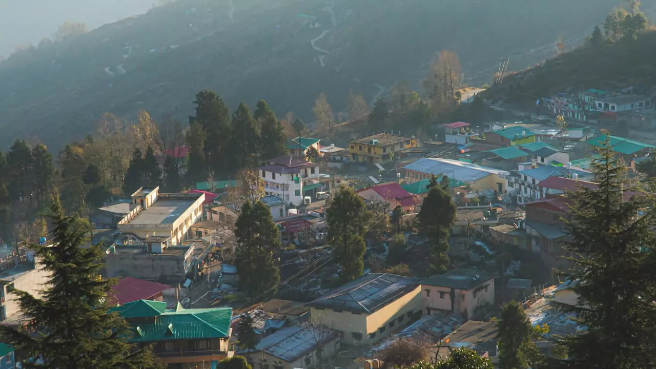 view of town captured from a height in munsiyari