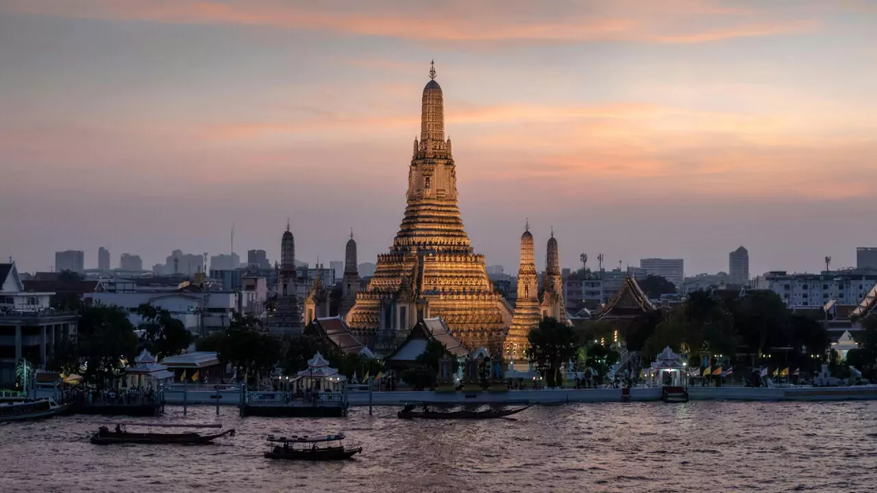Wat Phra Karam Temple in Bangkok, Thailand, featuring intricate architecture and vibrant colors.