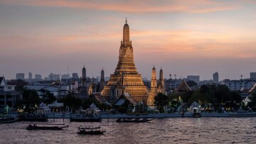 Wat Phra Karam Temple in Bangkok, Thailand, featuring intricate architecture and vibrant colors.
